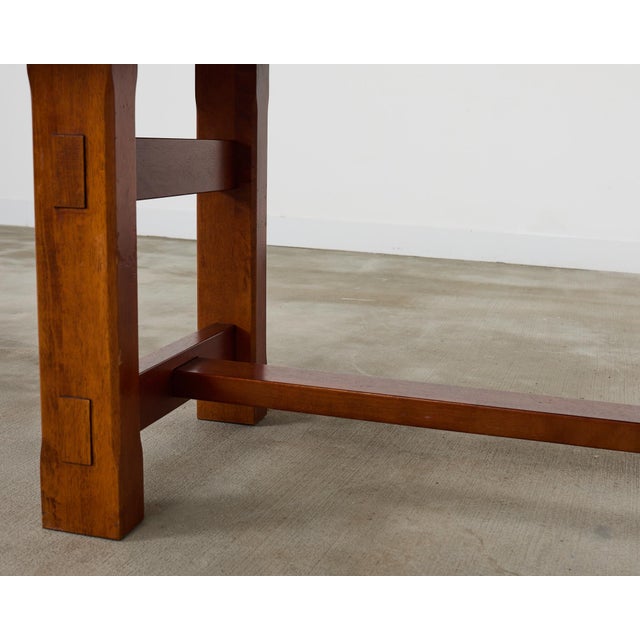Wood Arts and Crafts Style Trestle Dining Table For Sale - Image 7 of 12