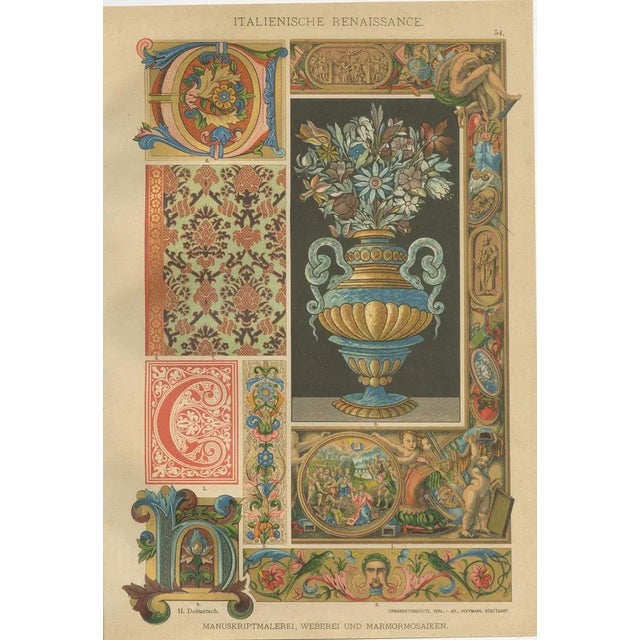 Set of Four Italian Renaissance Decorative Prints by H. Dolmetsch, 1890s This striking set of four chromolithographic...