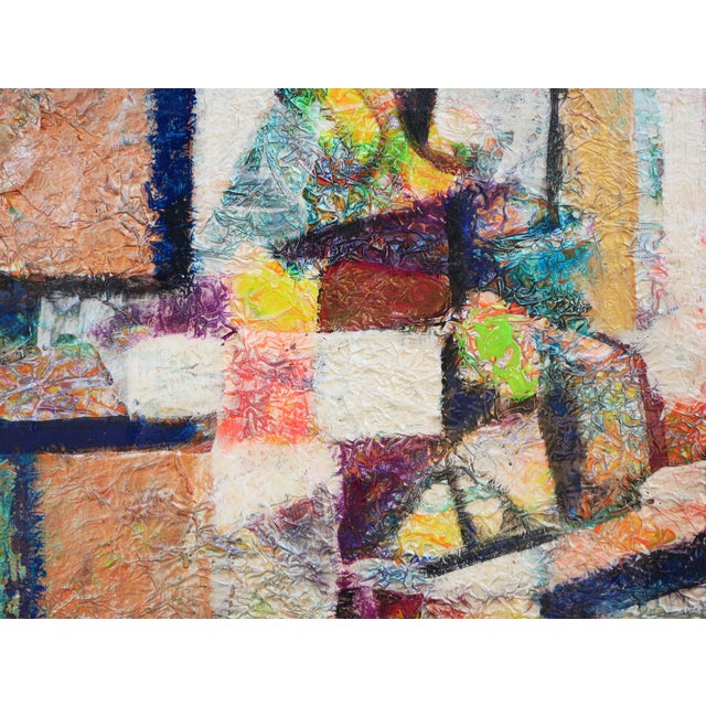 2000 - 2009 David Adickes Modern Abstract Red, Orange, and Yellow Toned Cubist Inspired Foil Painting, 2008 For Sale - Image 5 of 8
