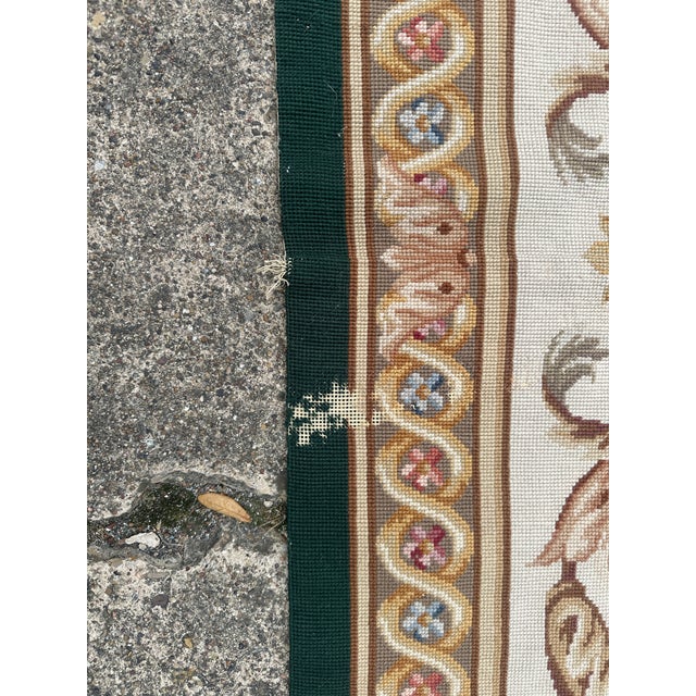 Mid 20th Century French-Aubusson-Style Tapestry, Floral Motif on Green and Cream Ground For Sale - Image 5 of 6