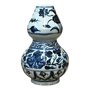 Chinese Blue White Porcelain Oriental Scenery Gourd Shape Vase