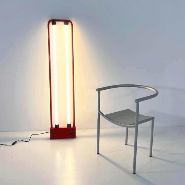 Red Double Neon Lamp by Gian N. Gigante for Zerbetto, 1980s, in Good conditions. Designed 1980 to 1989 This piece has an...