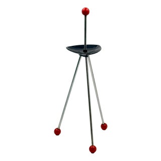 Chrome Tripod Floor Ashtray with Blue Ceramic Bowl, 1960s For Sale