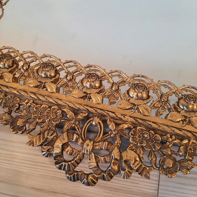 Hollywood Regency Brass Floral Vanity Dresser Mirror For Sale - Image 11 of 11