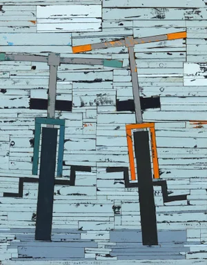 Pals - Original Contemporary Abstract Bicycles Friends Wood Painting by Rebecca Klundt
