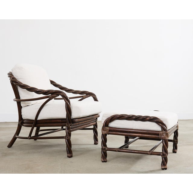 Contemporary McGuire Organic Modern Twisted Rattan Lounge Chair and Ottoman For Sale - Image 3 of 12