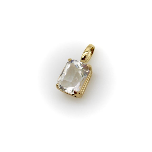1990s Signature 14k Gold Rainbow Moonstone Pendant For Sale - Image 4 of 10