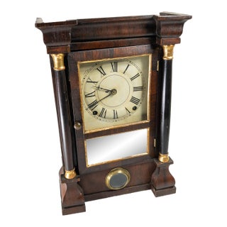 19th Century Empire Style Rosewood Veneered Column Mantle Clock by Seth Thomas For Sale
