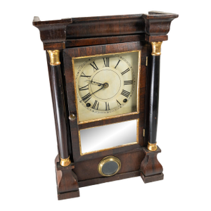 19th Century Empire Style Rosewood Veneered Column Mantle Clock by Seth Thomas