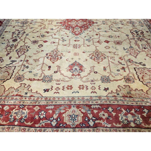 Antique Turkish Oushak Rug, Hand-Knotted Wool, Allover Geometric Pattern, Tan & Red, 14' X 15' For Sale - Image 14 of 18