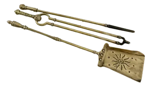 Victorian Brass Starburst Fire Irons, 1860s, Set of 3