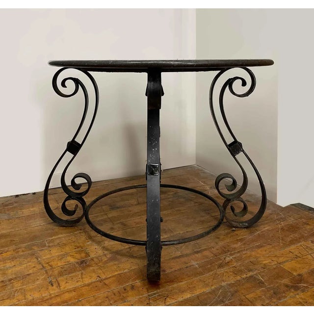 Traditional Antique Wrought Iron Table With Round Marble Top For Sale - Image 3 of 7