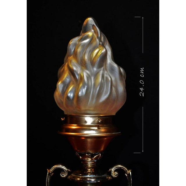 Art Deco Mid-Century Brass Table Lamp with Opaline Flame Shade, 1940s For Sale - Image 4 of 18