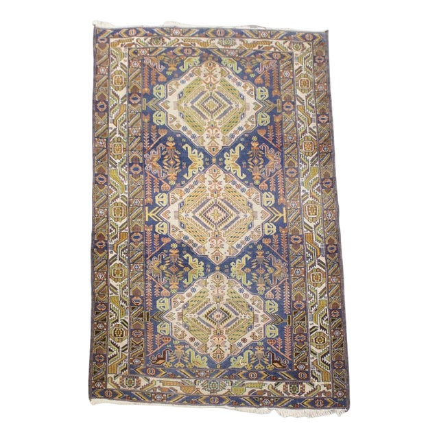 Vintage Hand-Knotted Patterned Rug For Sale