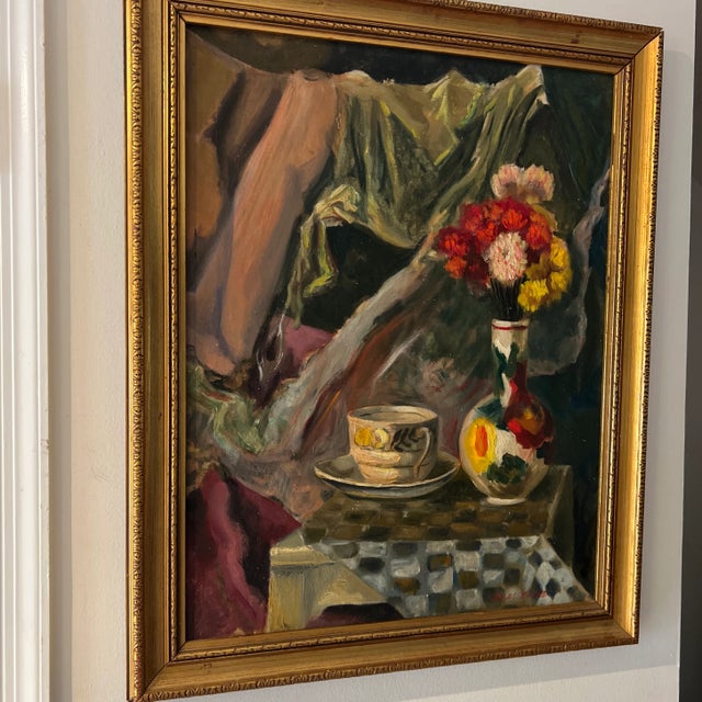 Still life floral oil on canvas signed framed by Jules Zugbe