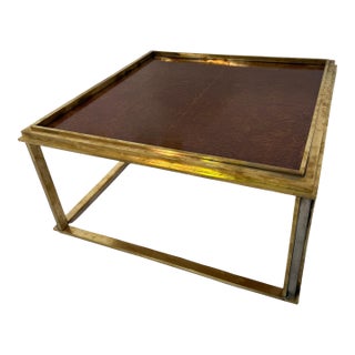 Romeo Rega Italian Brass and Burl Wood Coffee Table, 1970s For Sale