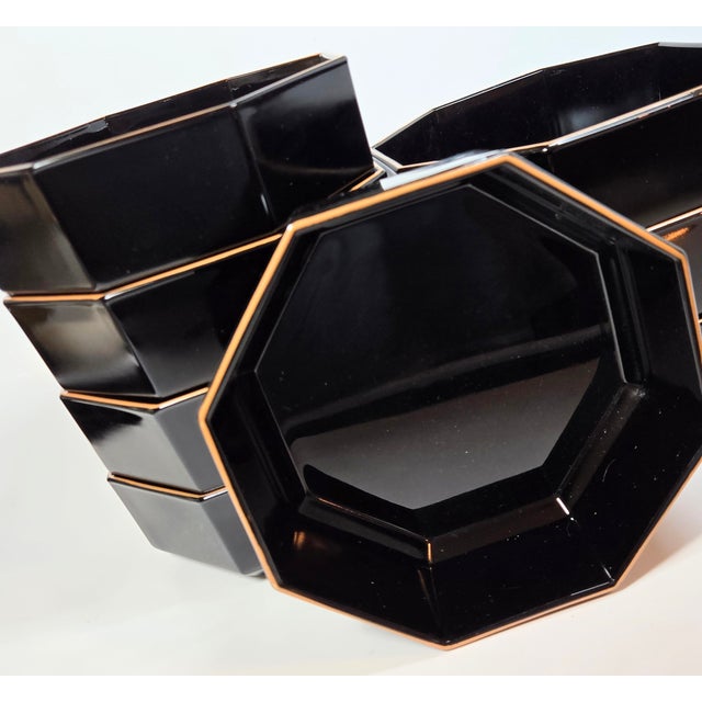 Modern Gold Rimmed Black Glass Bowls- Set of Eight For Sale - Image 11 of 12