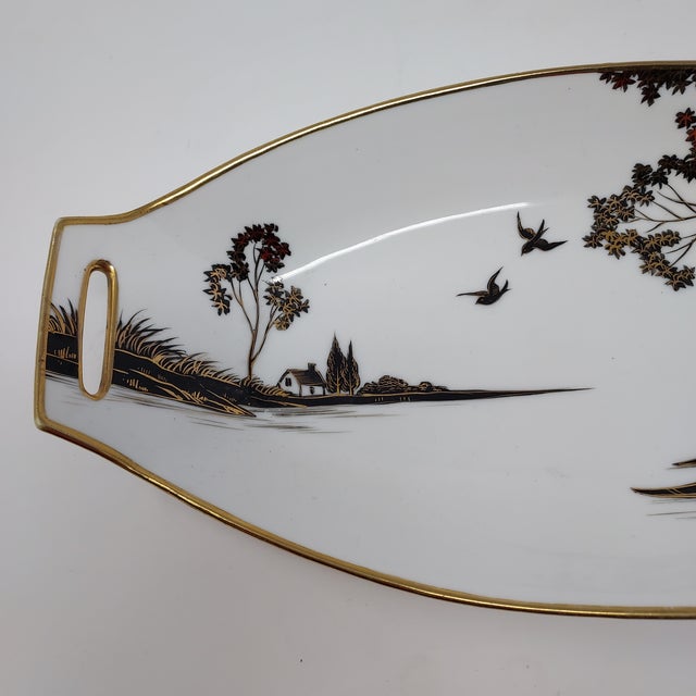 Morimura Nippon Snack Serving Set Black Gold Lake Scene 5 Pieces 1910-20 Japan For Sale In New York - Image 6 of 8