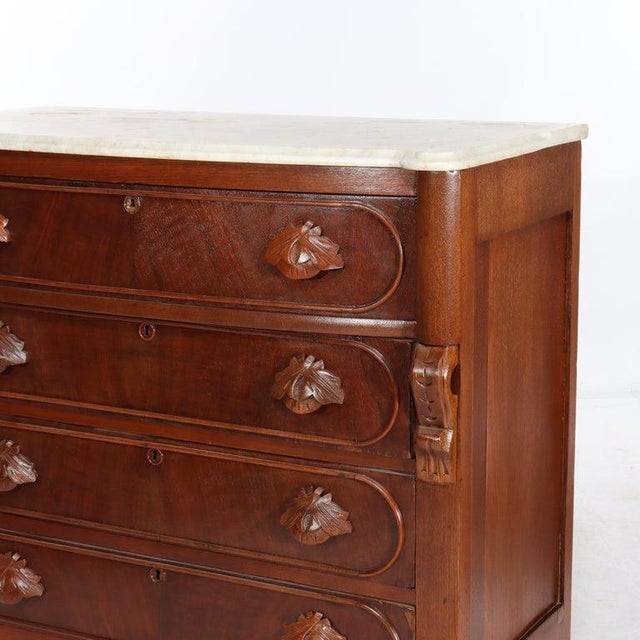 Traditional Renaissance Revival Carved Walnut & Marble Dresser C1890 For Sale - Image 3 of 12