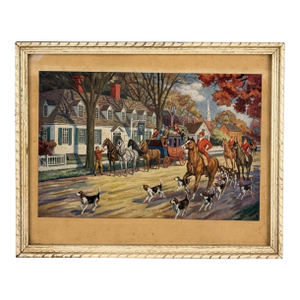 Vintage English Traditional Foxhunt Equestrian Lithograph Framed Art