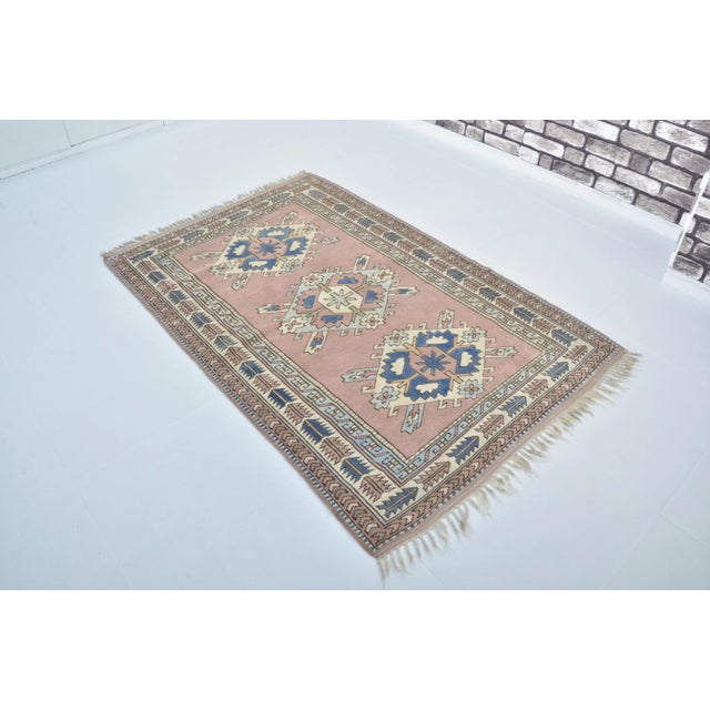 1960s 1960s Rose Pink Muted Faded Vintage Area Rug For Sale - Image 5 of 11