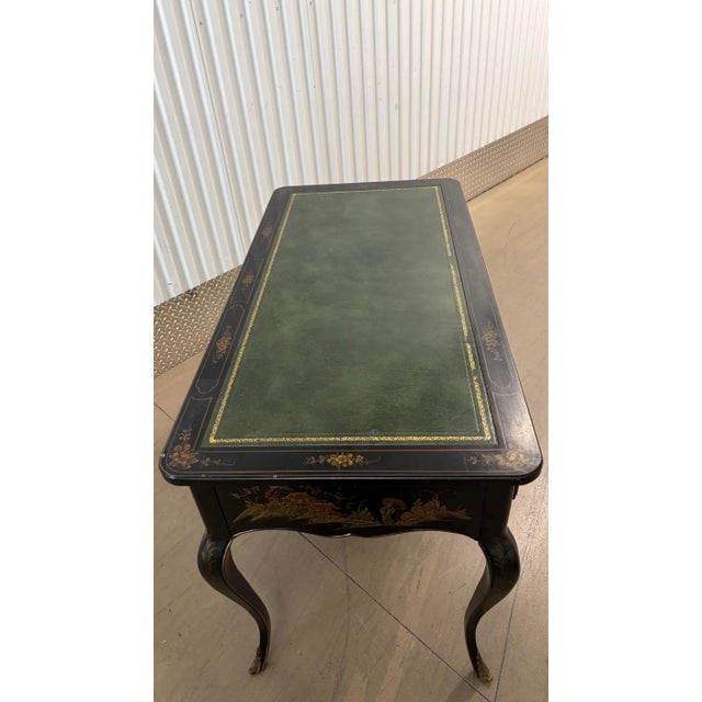 French 1960s Black Chinoiserie 3 Drawer Louis XV Desk Signed R Davis For Sale - Image 3 of 6