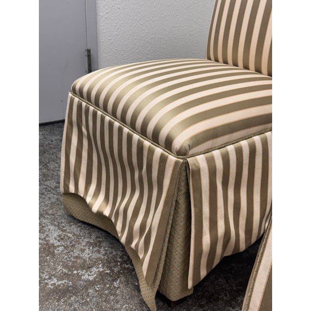 Ethan Allen Striped Upholstered Skirted Dining Chairs, Pair For Sale In San Francisco - Image 6 of 12