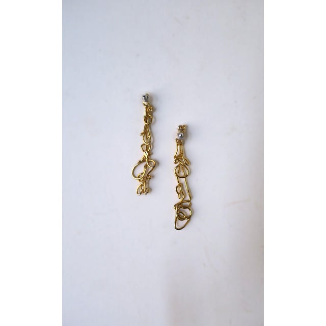 Gold Gold-Tone Abstract Long Drop Earrings, Pair For Sale - Image 8 of 8