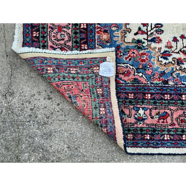 Vintage Persian Hand-Knotted Wool Rug With Ivory Field & Rose Floral Medallion For Sale - Image 11 of 12