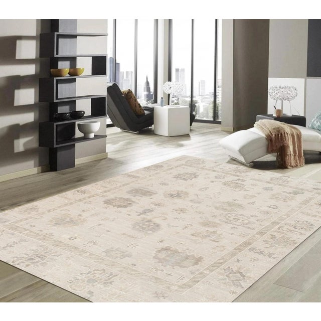 2010s Oushak Wool Beige Area Rug, 12' 1'' X 14'11'' For Sale - Image 5 of 6