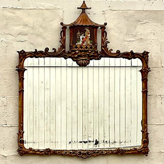 Vintage Regency Hand Carved Gilt Pagoda Mirror For Sale - Image 4 of 9