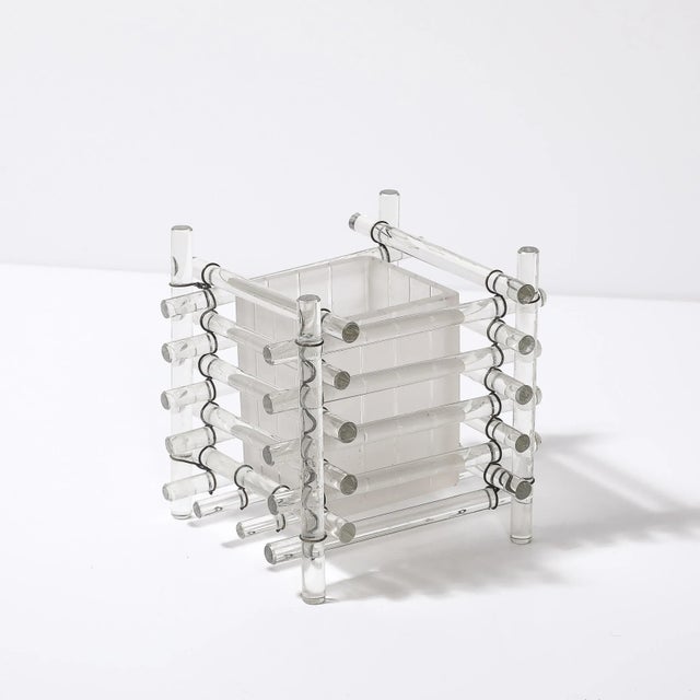 Art Deco Glass Rod & Frosted Square Glass Rod Cachepot For Sale - Image 9 of 18