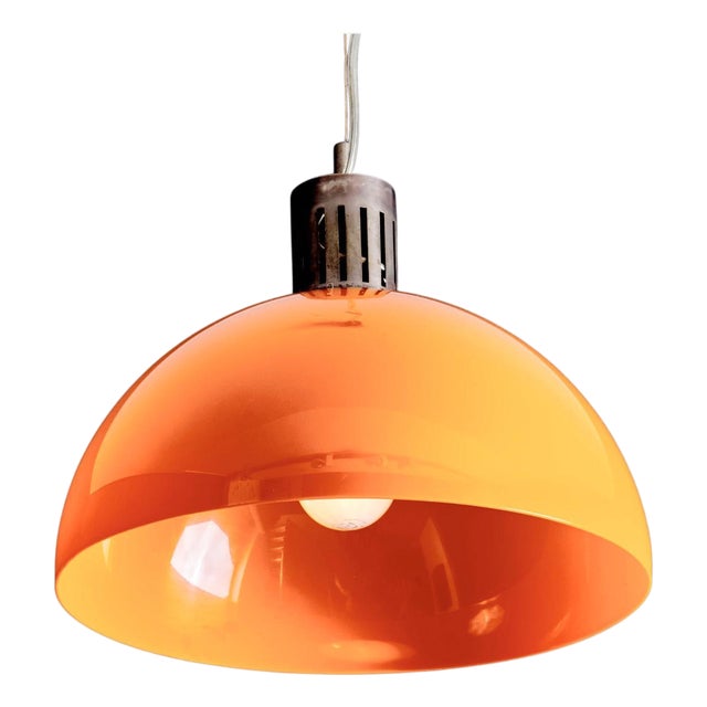 Pendant Lamp with Orange Acrylic Shade, 1970s For Sale