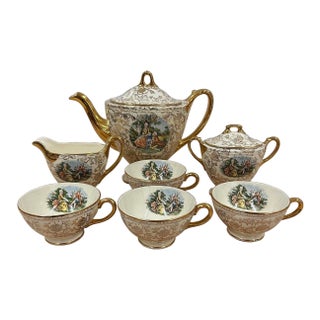 Vintage Homer Laughlin Eggshell Georgian Tea Set, 22-Karat Gold Gilt For Sale