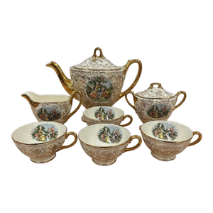Vintage Homer Laughlin Eggshell Georgian Tea Set, 22-Karat Gold Gilt