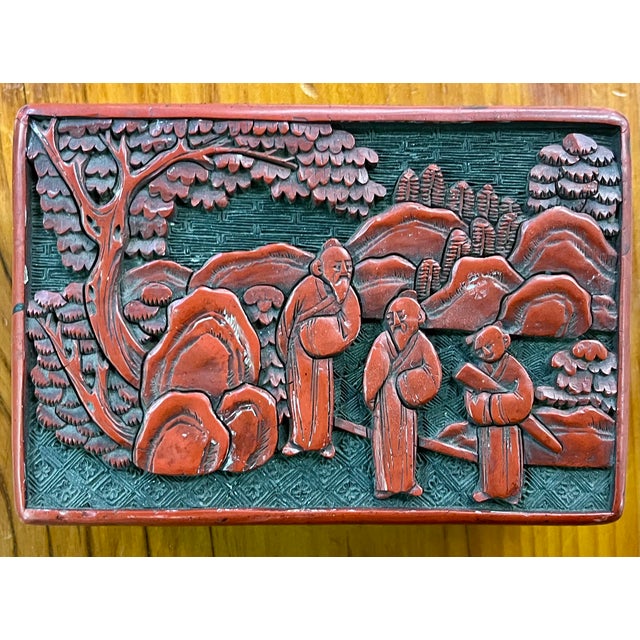 Antique 19th Century Chinese Carved Red Cinnabar Lacquer Table Box For Sale - Image 9 of 18