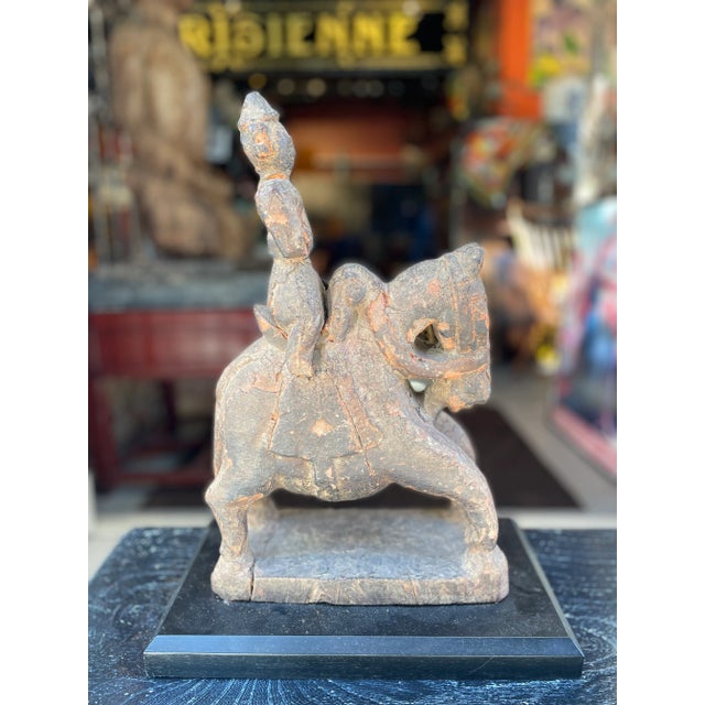 Wood Early Indian Horse With Rider Sculpture For Sale - Image 7 of 9