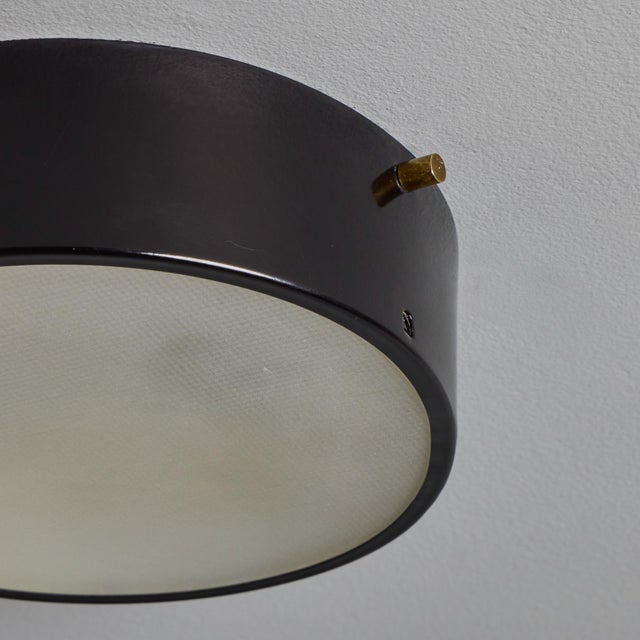 1950s 1960s Round Black Metal and Opaline Glass Ceiling Lamp by Bruno Gatta for Stilnovo For Sale - Image 5 of 16