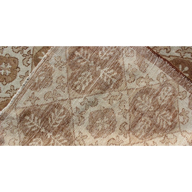 Textile All-Over Blossom and Palmette Design Vintage Turkish Oushak Rug in Brown Tones For Sale - Image 7 of 8