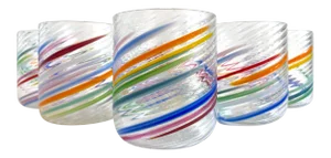 Vintage 1980s Post Modern Hand Blown Studio Art Glass Multicolor Abstract Swirl Glasses - Set of 6