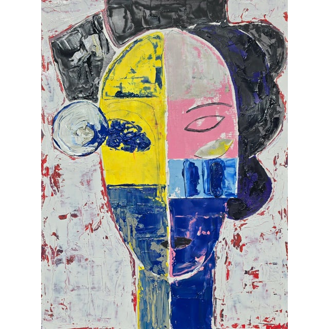 Contemporary Shadow Box Framed Primitivist Original Oil Painting 'Portrait of a Woman' / Pablo Picasso For Sale - Image 3 of 8