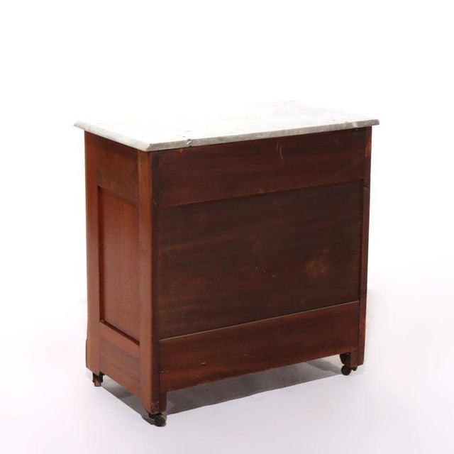 Antique Eastlake School Walnut & Burl Three Drawer Marble Top Commode Circa 1890 For Sale - Image 6 of 9