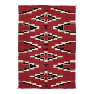 Modern Navajo Style Southwest Wool Rug - Crimson Red & Geometric Diamond Motif For Sale