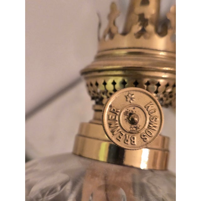 Victorian Pair of Vintage Brass and Glass Oil Lamps For Sale - Image 3 of 5