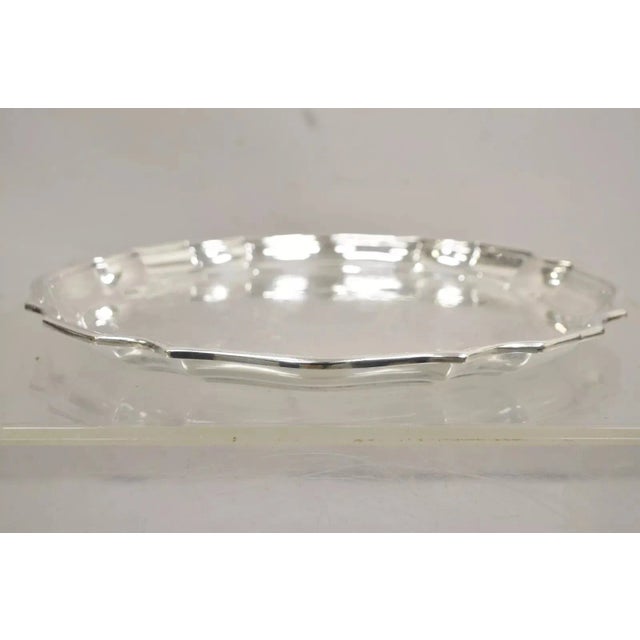 Metal Vintage Sheffield Silver Co. Usa Victorian Silver Plated Scalloped Platter Tray For Sale - Image 7 of 10
