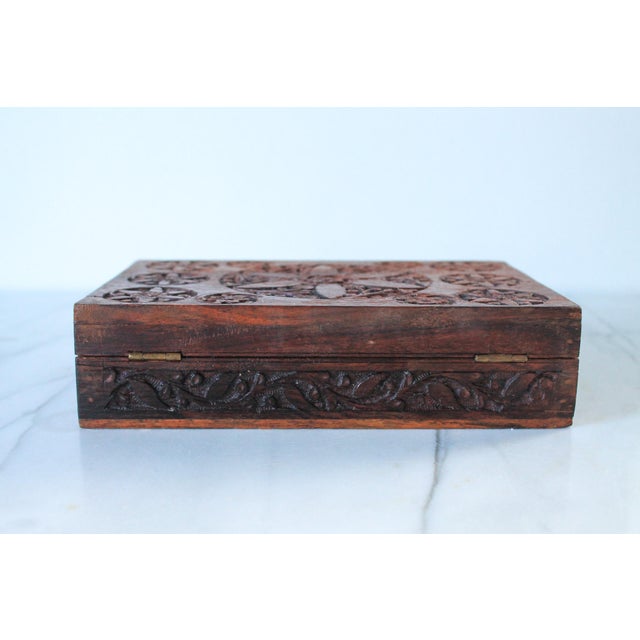 Brown Vintage Anglo Indian Rectangular Carved Wood Trinket Box For Sale - Image 8 of 11