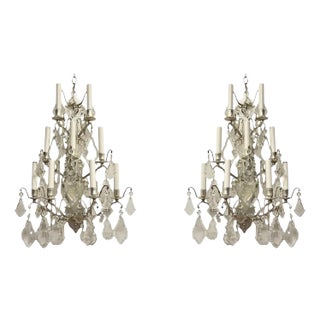 Vintage Silvered Bronze and Crystal 9-Light Sconces - A Pair For Sale