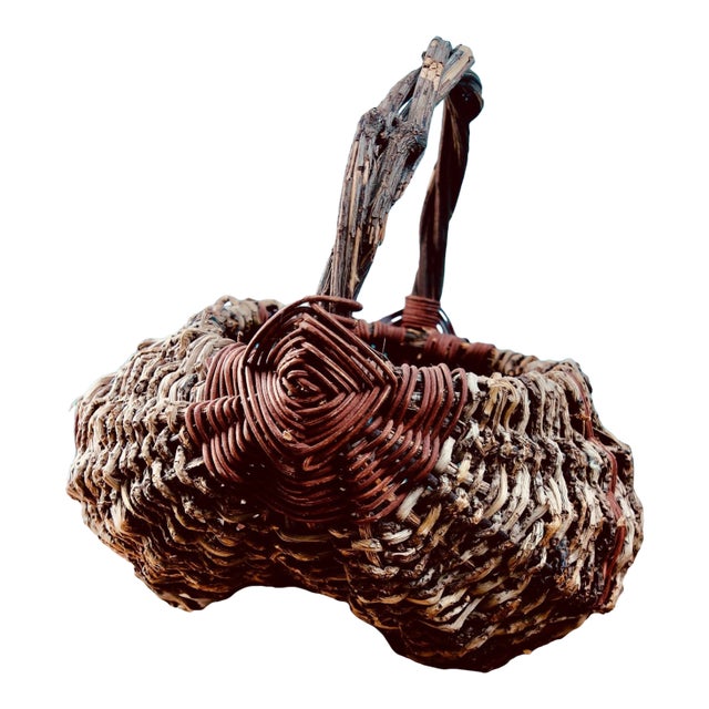 1960s Rustic Buttocks Basket, Red God's Eye For Sale