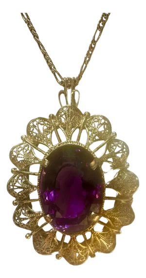 23 Carat Oval Amethyst Pendant Necklace 18 Karat Yellow Gold Vintage