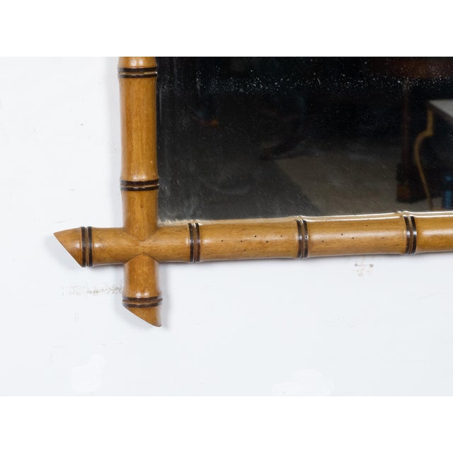 Early 20th Century French Turn of the Century Walnut Faux Bamboo Light Brown Wall Mirror, 1900s For Sale - Image 5 of 9